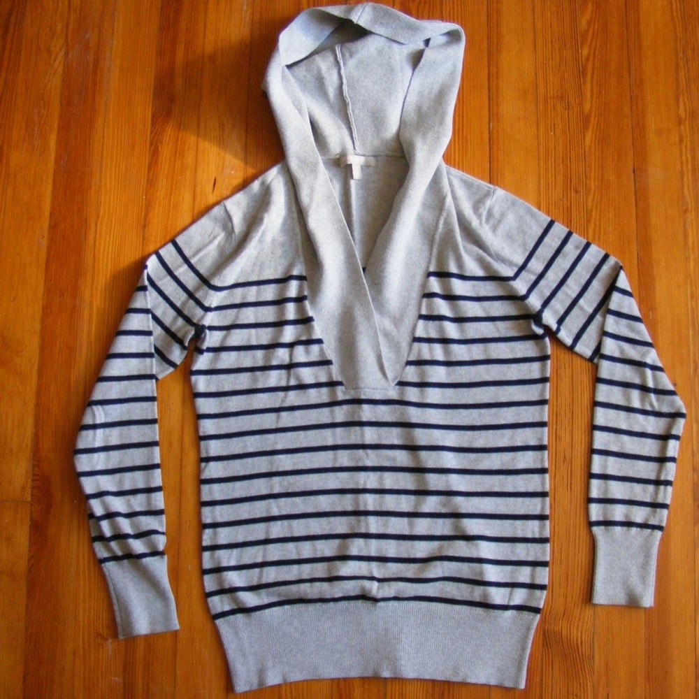 Banana Republic Sweater Hoodie Striped Gray Navy Blue Small S EUC